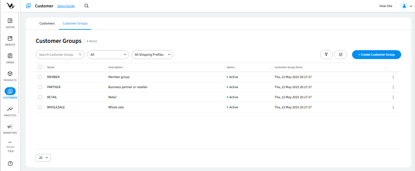 Creating a Customer Group